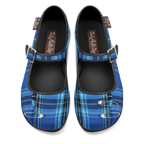 Chocolaticas® Blue Tartan Women's Mary Jane Flat