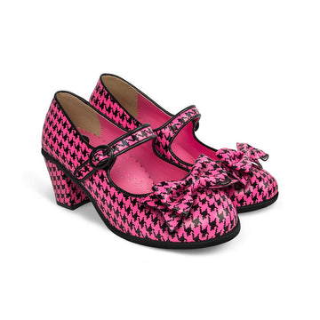 Chocolaticas® Mid Heels Pop Hounds Tooth Pink Women's Mary Jane Pump