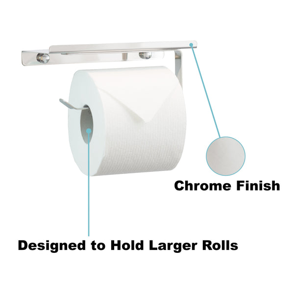 Reversible Adhesive Toilet Paper Holder with Phone Shelf, Supports