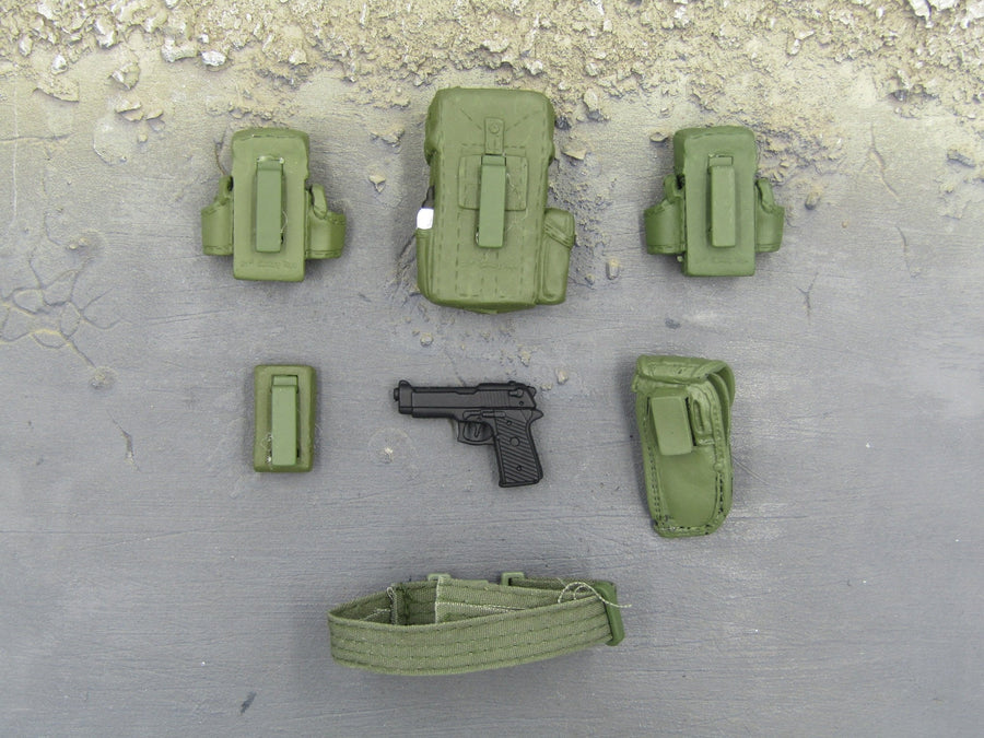 U S Armor Crew Member Tanker OD Green Pouches & Black Pistol Set