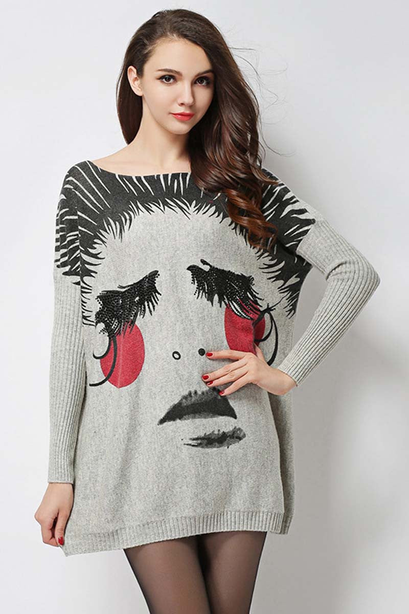Ellady Oversized Chic Print Sweater