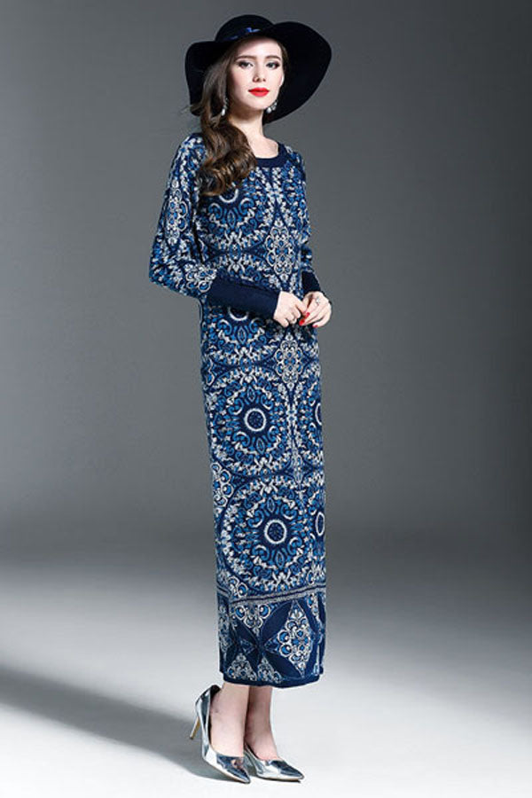 Ellady National Jacquard Wool Knitting Dress