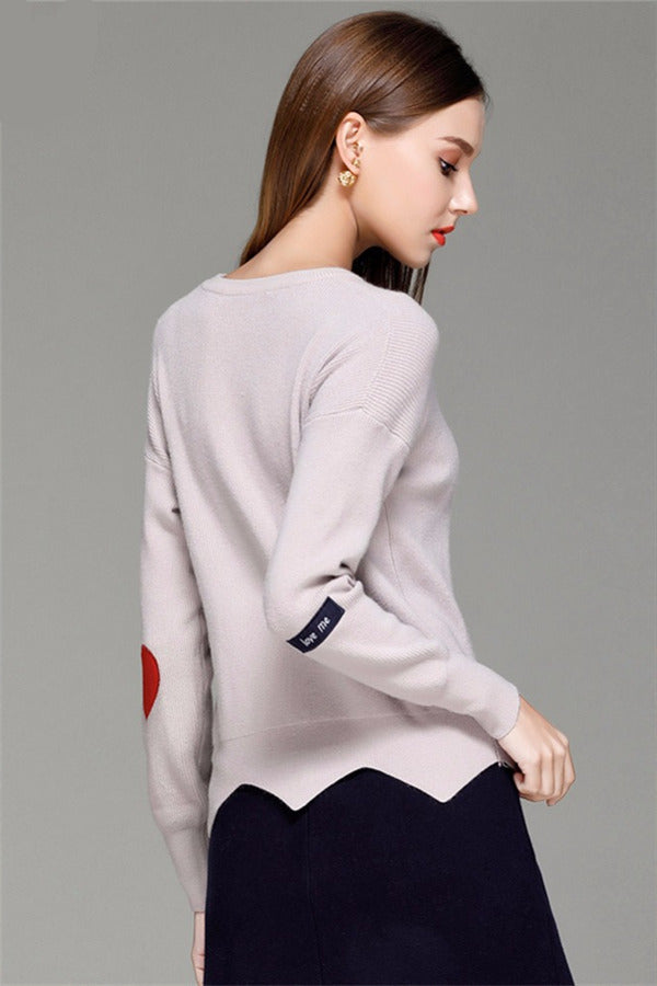 Solid Pullover Long Sleeve Irregular Knitted Jumpers