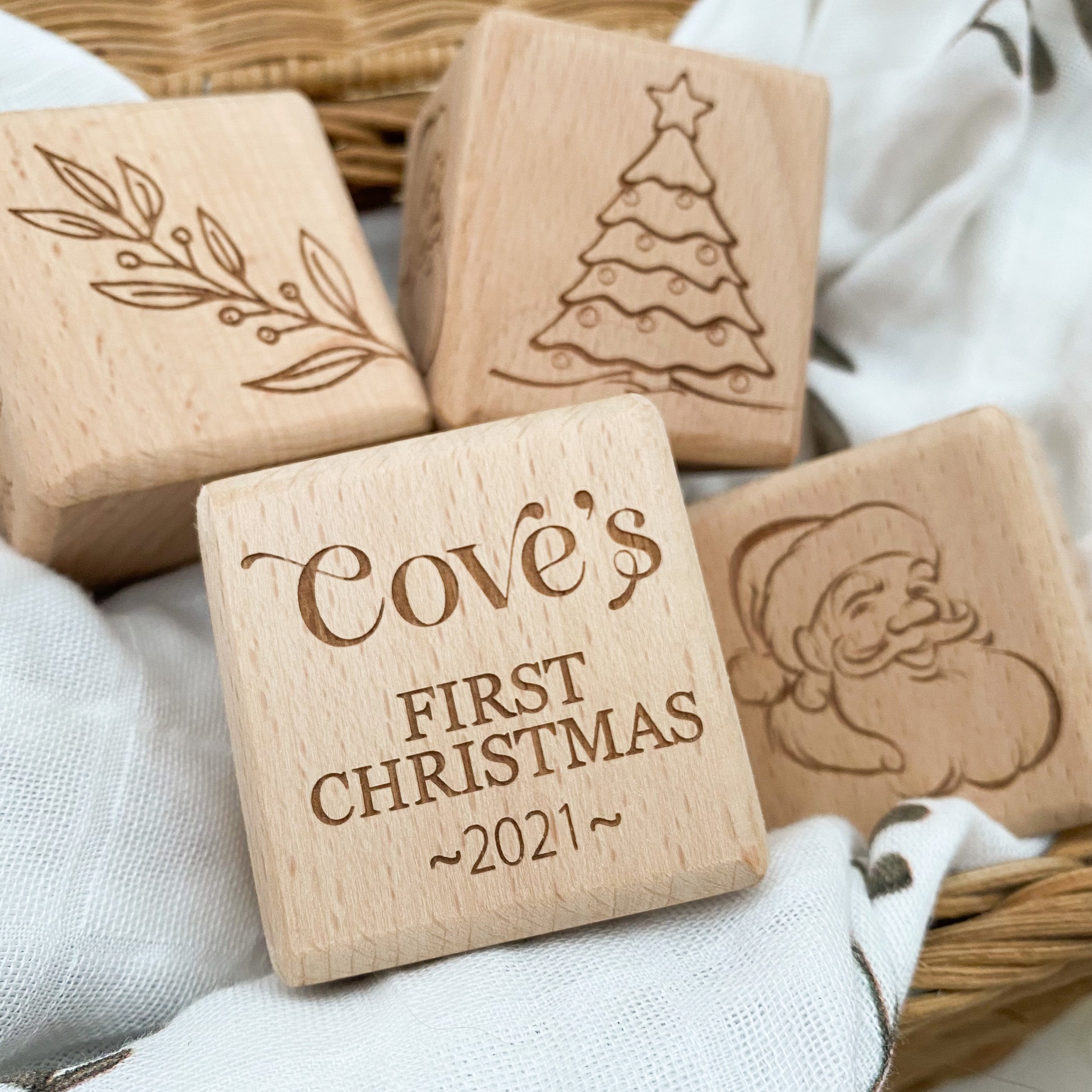 Personalised timber baby blocks - natural wooden baby blocks for