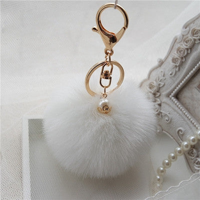 Fluffy Ball Keychain Cute Pompom Simulation Rabbit Fur Ball Key Chain For Car Key Ring Car Bag Penda