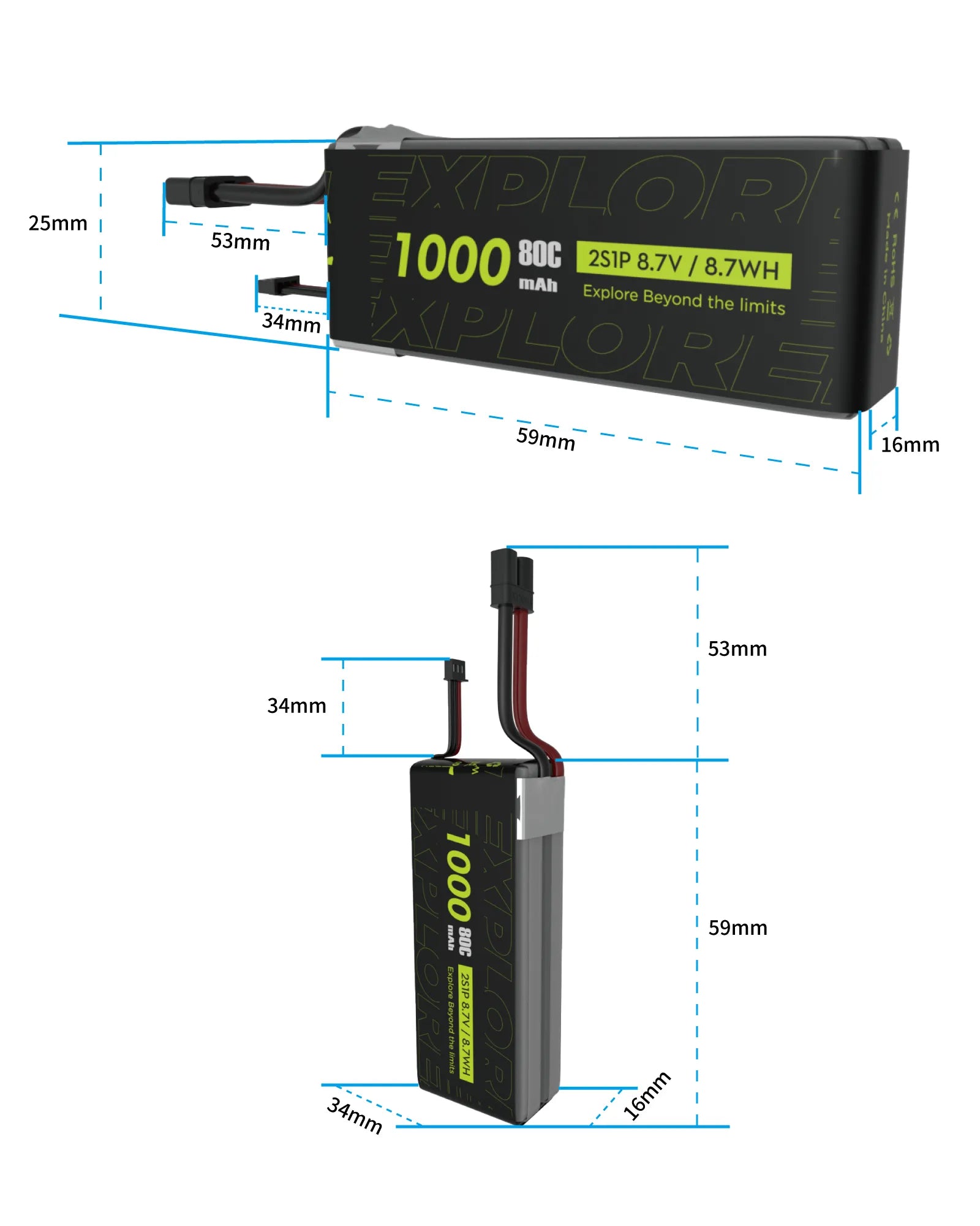 Flywoo Explorer 1000mAh 2S 80C High Voltage LiPo