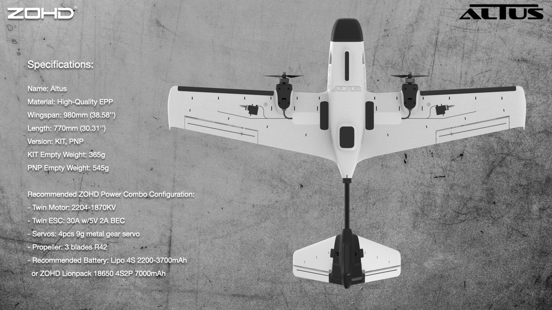 ZOHD Altus Twin Motor 980mm FPV Plane