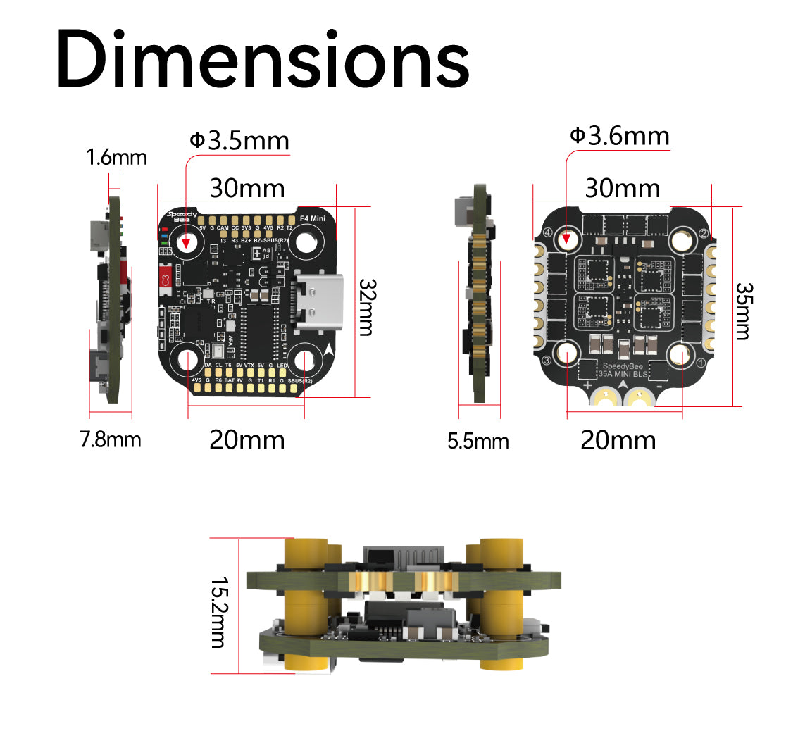 Speedy Bee F405 Mini Stack Dimensions