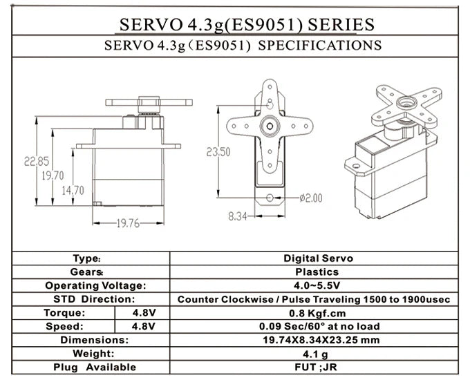 EMax ES9051 4.3g Digital Mini Servo