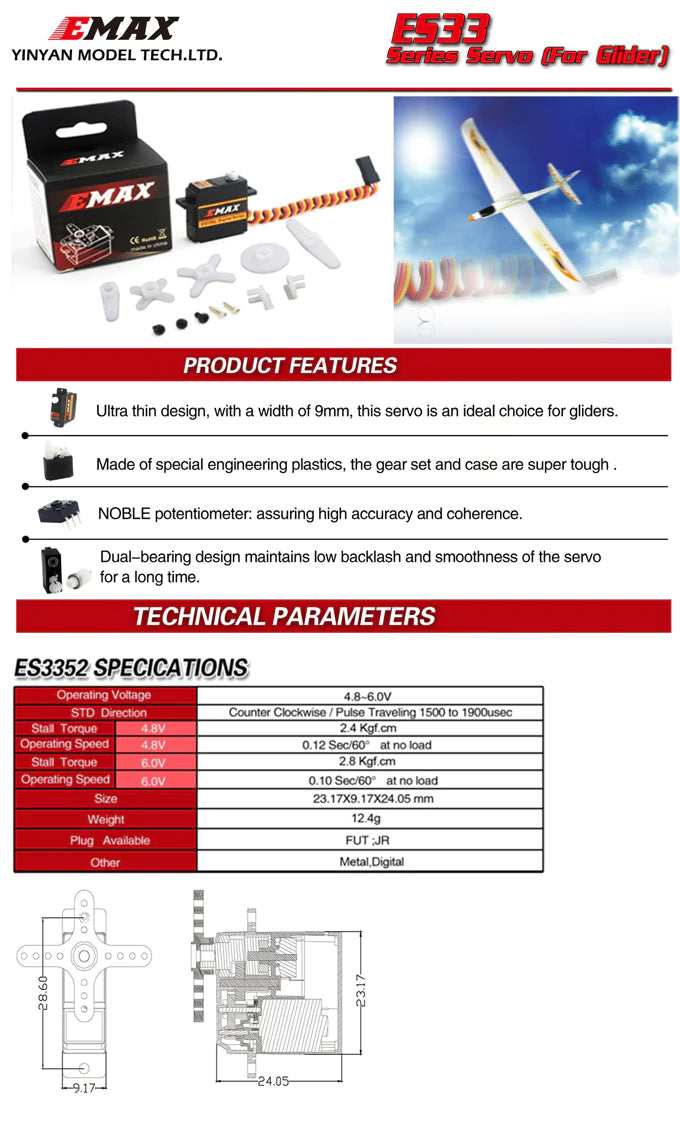 EMax ES3352 12.4g Mini Metal Gear Digital Servo