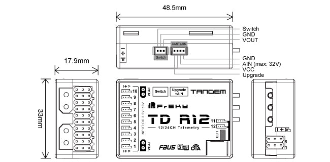 FrSky TD R12 Dual-Band 2.4GHz 900MHz Receiver