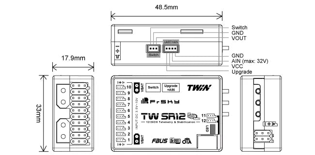 FrSky TW SR12 Dual 2.4GHz ADV Stabilize Receiver