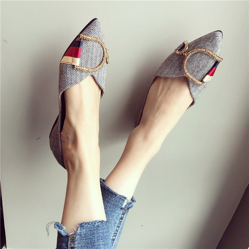 silver pointed toe flat shoes