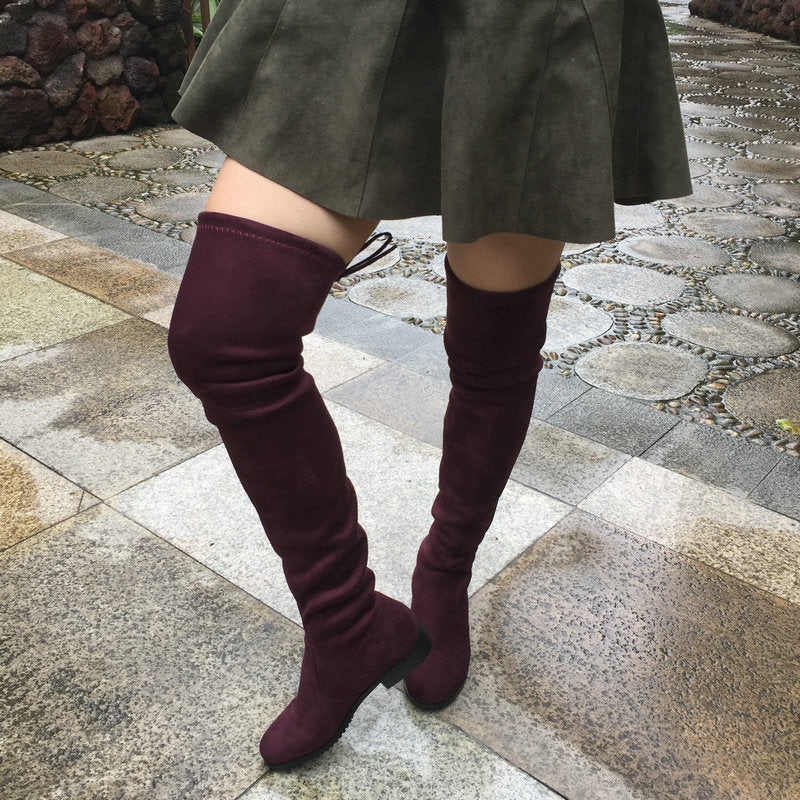 black suede over the knee thigh high flat boots