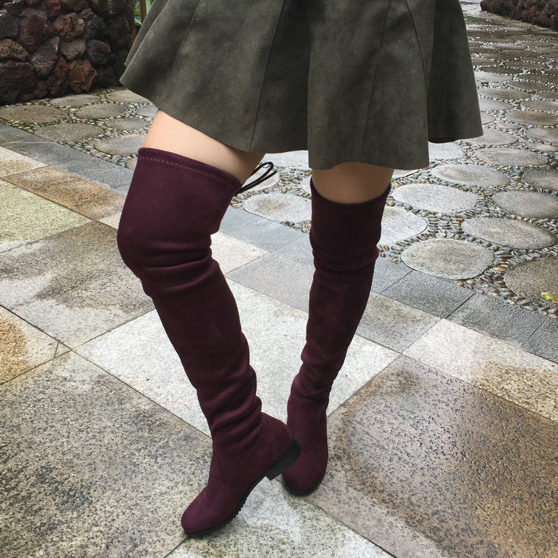 grey flat thigh high boots