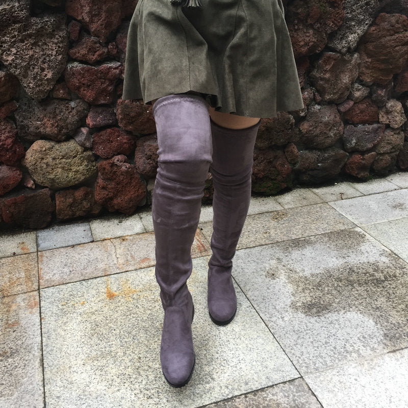 flat thigh high boots cheap