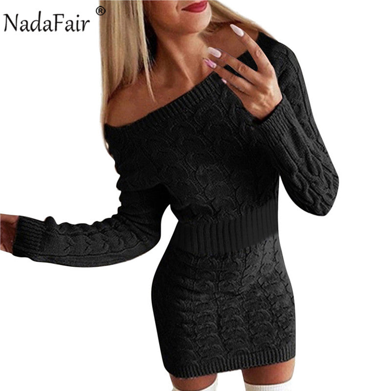 Women Dress Casual Long Sleeve Sweater Dress Winter Twist Elegant Mini Bodycon Autumn Warm Knitted Dress Pull