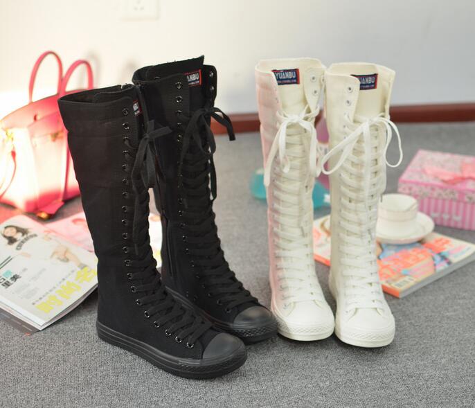 knee high canvas lace up boots