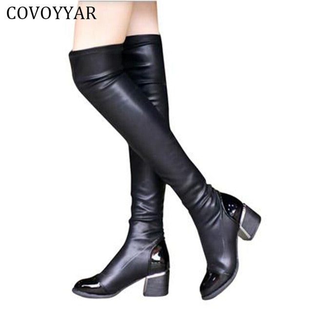 pu leather thigh high boots