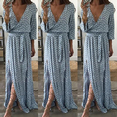 v neck boho maxi dress