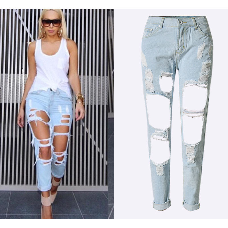 boyfriend hole ripped jeans