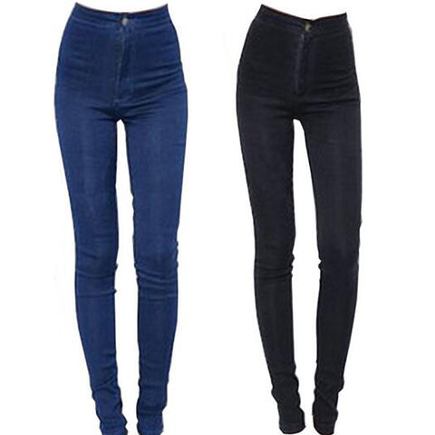 Guoran Plus Size 34 High Waist Women Jeans Pants High Stretch Skinny Female Denim Blue Warm