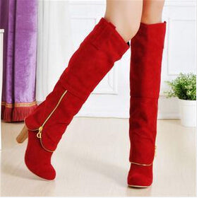red bottom knee high boots