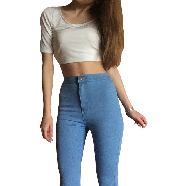 ladies high waisted white jeans