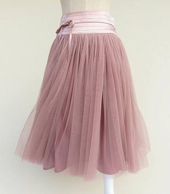 pink tulle midi skirt