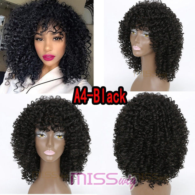 16inches Long Afro Kinky Curly Wigs For Black Women Blonde Mixed Brown