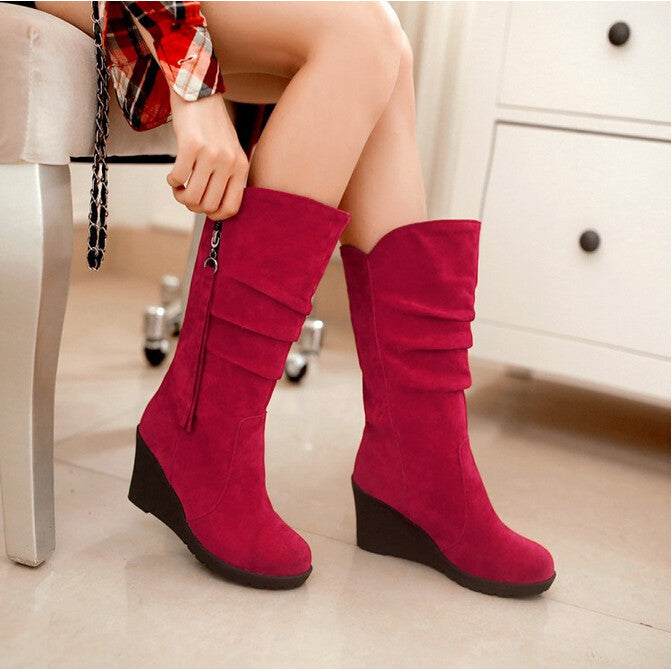 womens mid calf wedge boots