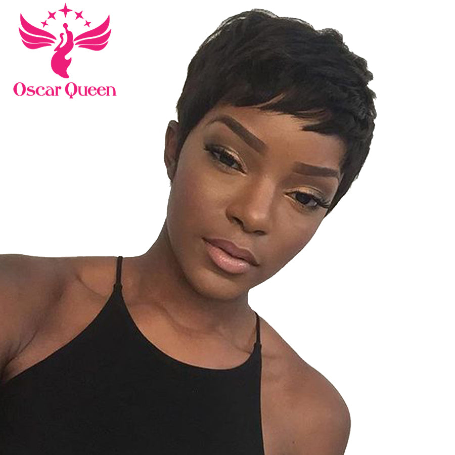 Short Straight Machine Made Human Hair Wigs With Baby Hair Brazilian R