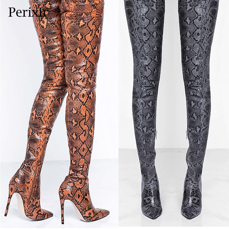 thigh high snakeskin boots