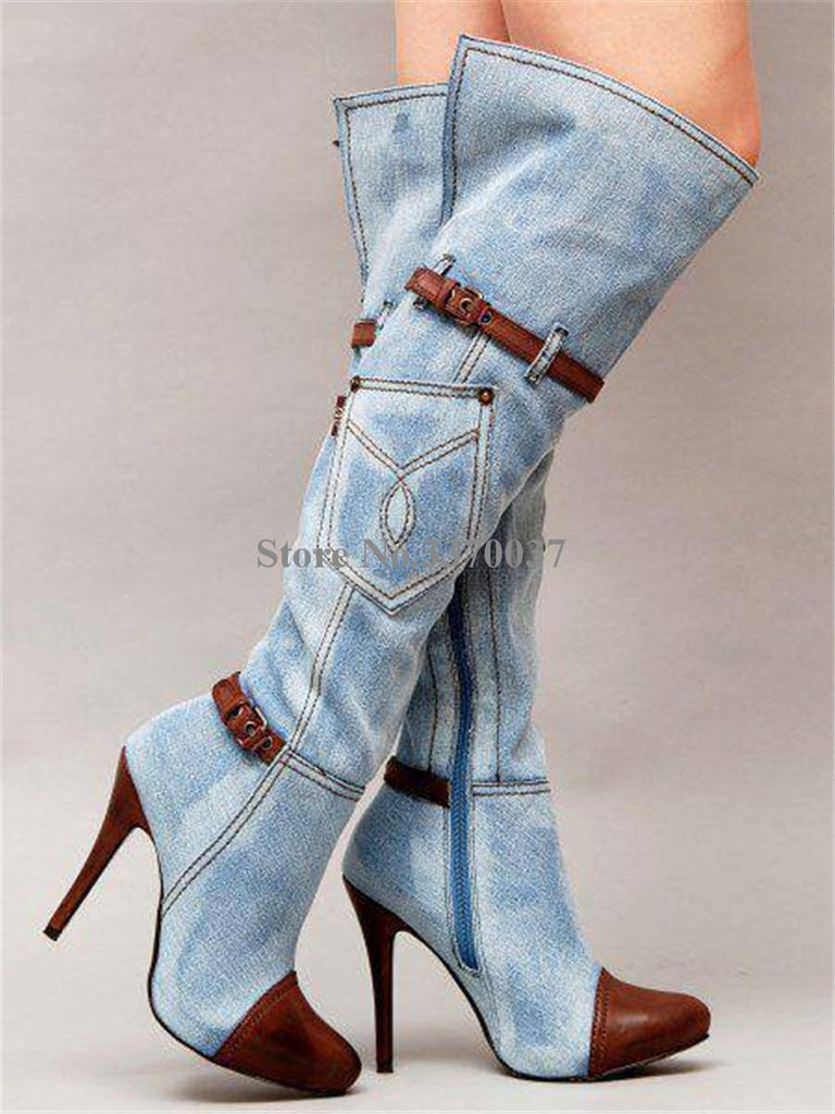 blue denim heels women's shoes