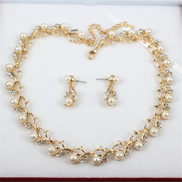 Imitation Pearl Wedding Necklace Earring Set Bridal Jewelry Set For Wo