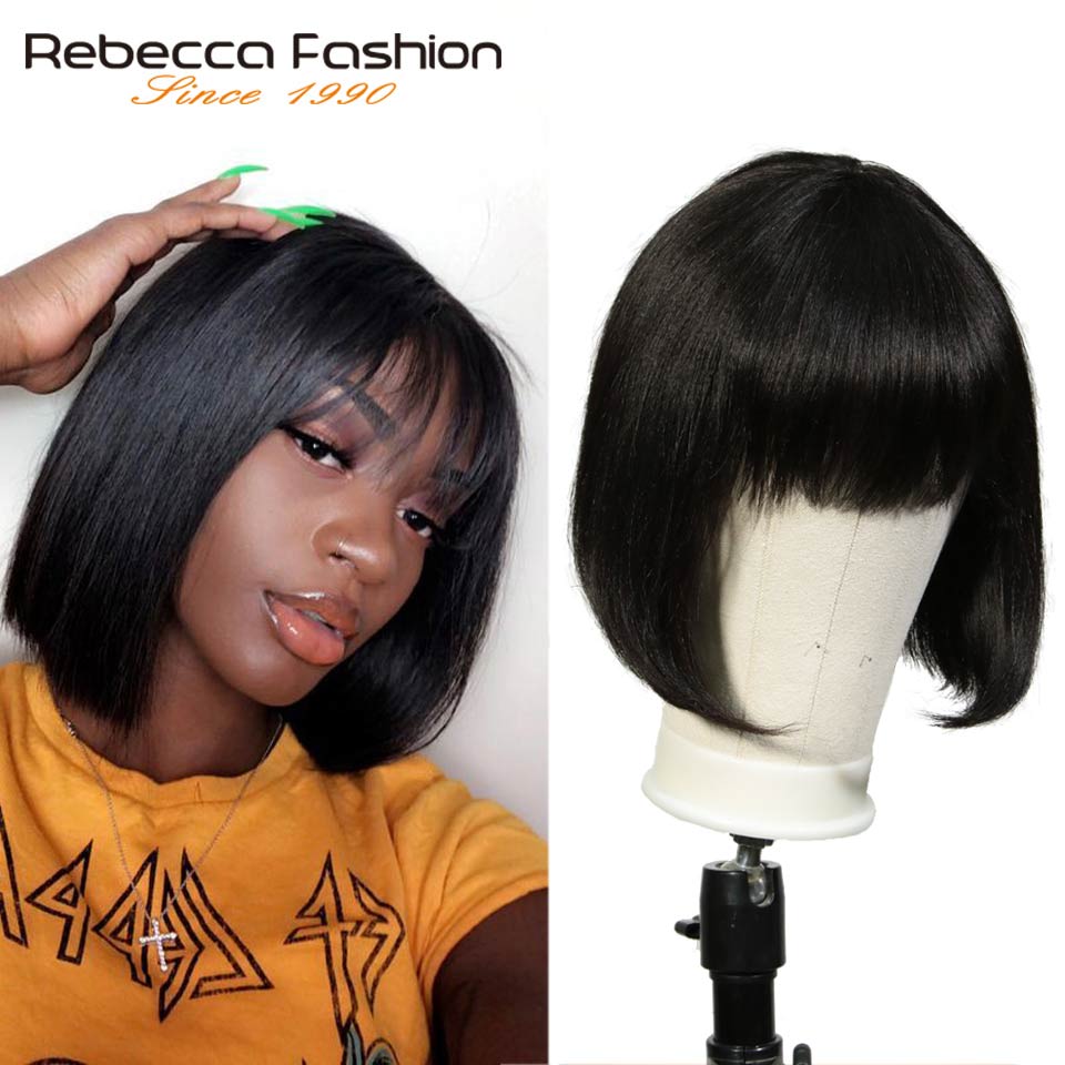Mix Color Short Cut Straight Hair Wig Peruvian Remy Human Hair Wigs For Black Women Brown Ombre Red Blue Wig