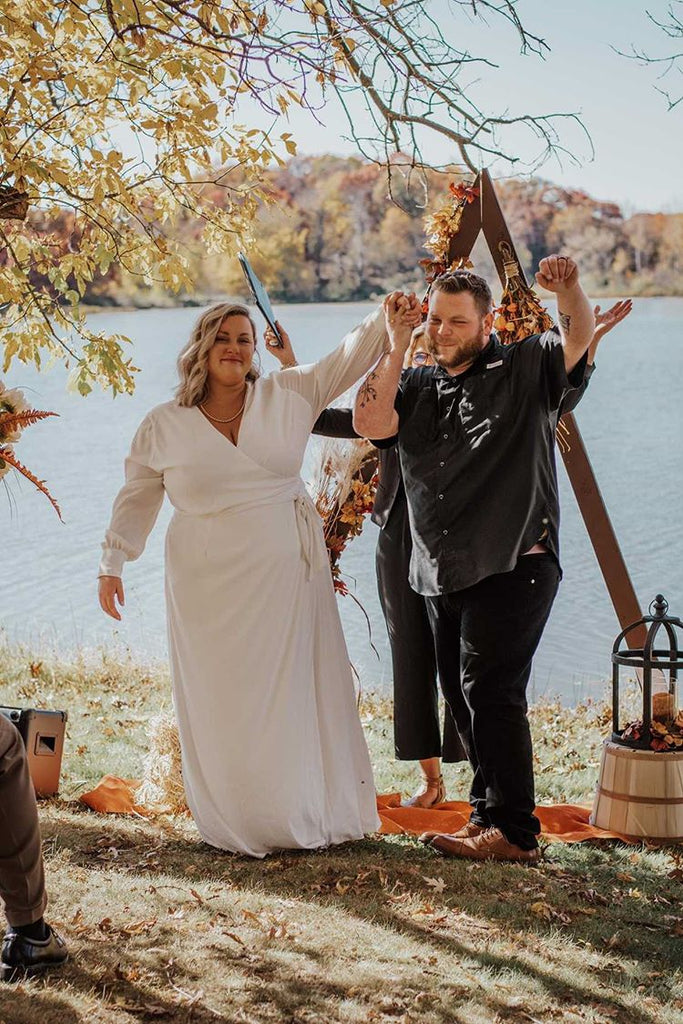 simple white wrap dress for minnesota elopement wedding 