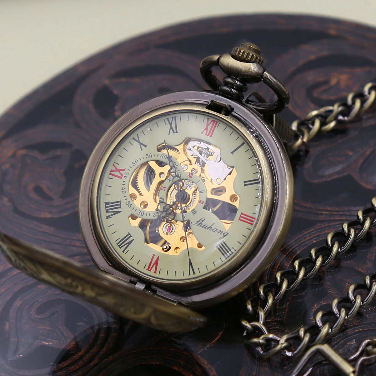 Mens Personalized Pocket Watch With Chain Antique Bronze Steampunk Pocketwatchkeepsakes