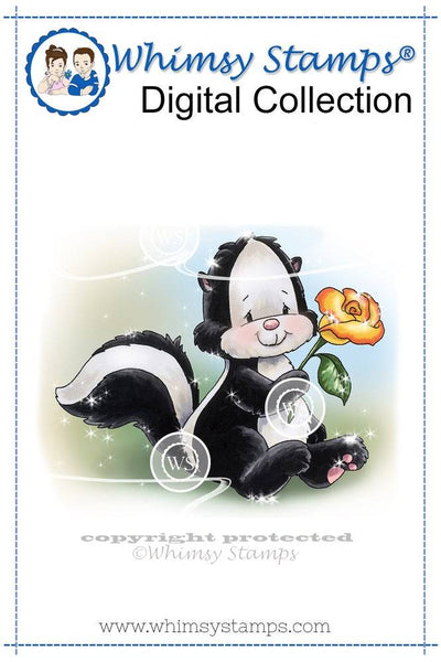 Skunk with Rose - Digital Stamp - Whimsy Stamps