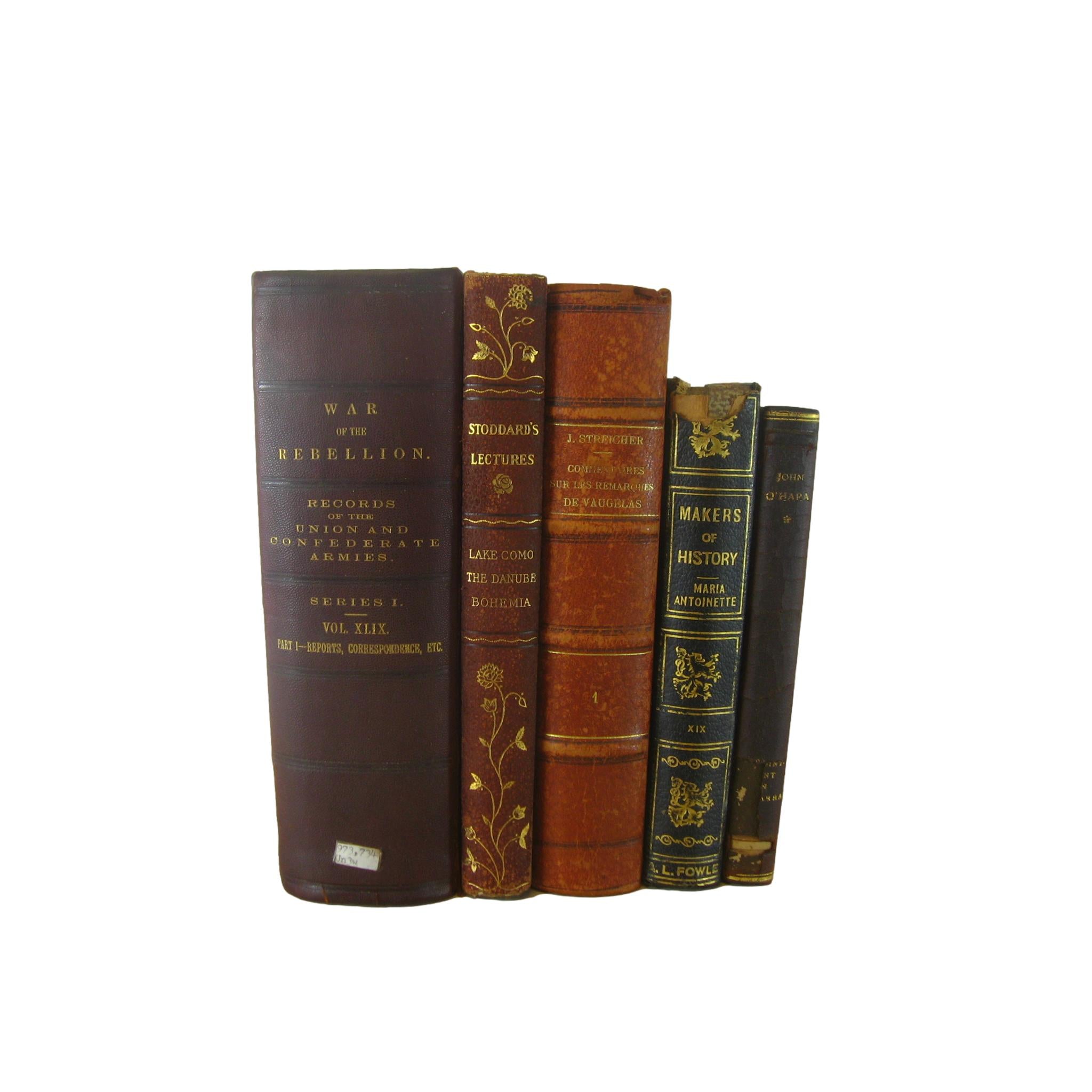 Antique Leather Bound Books, S/5 - Decades of Vintage