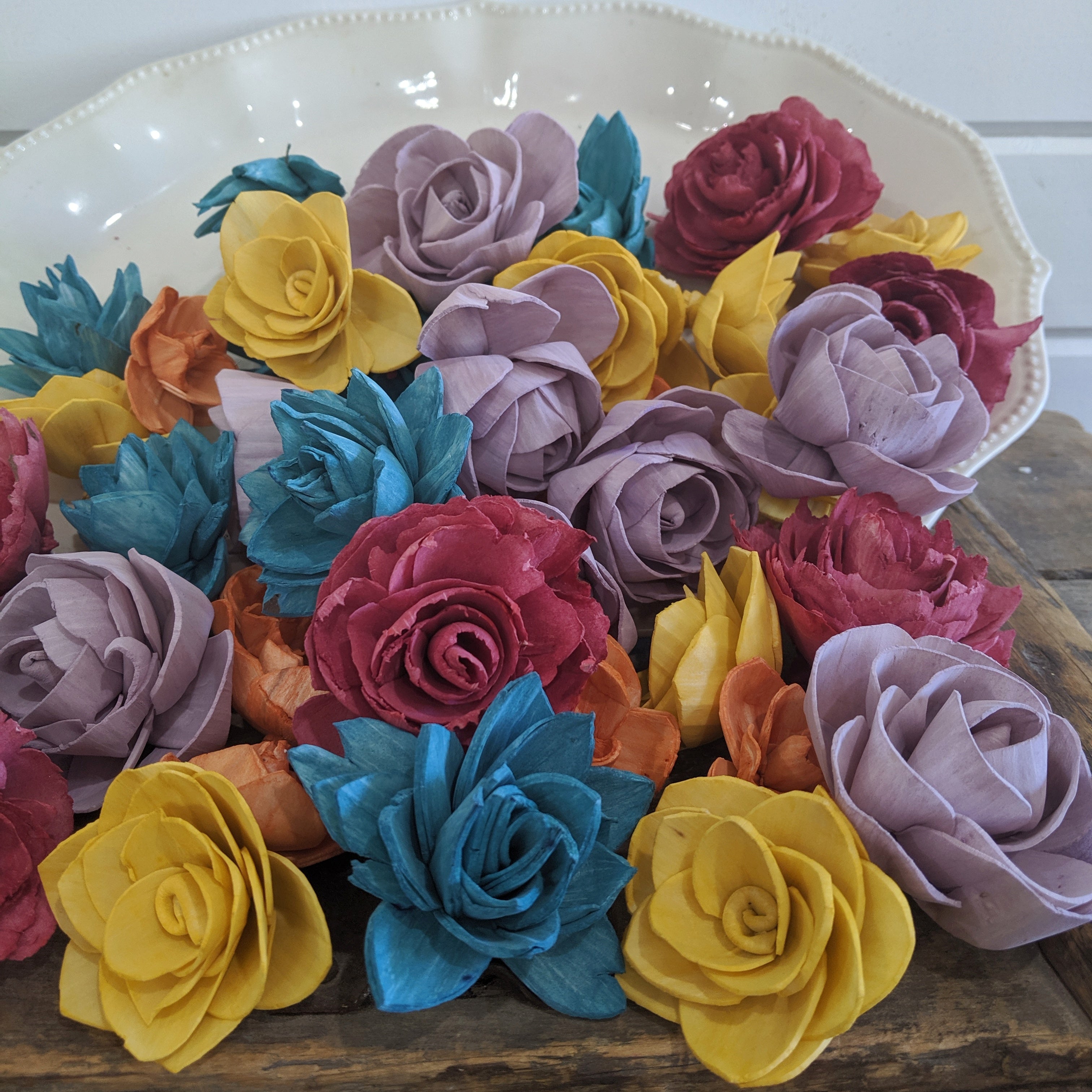  Wooden Flowers with Stems Hand Tied Flower Bouquet