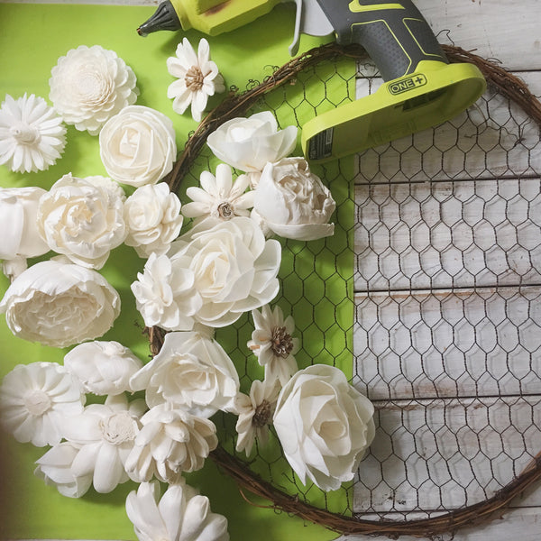 Chicken Wire Wreath and Sola Wood Flowers DIY Tutorial