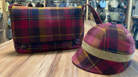 A tweed satchel bag and ladies bucket hat