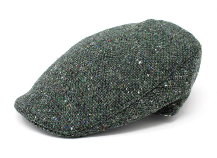 Mens Cap Tweed Hat-Green Herringbone Donegal Touring, 100% Wool, Lining Viscose