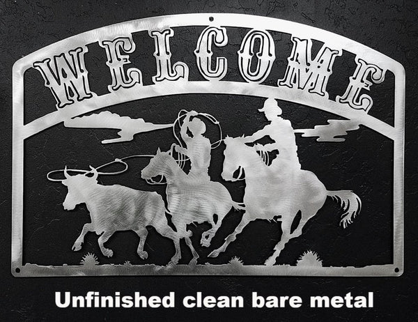 Team Ropers Metal Art Sign. Team Ropers Welcome Sign. Western wall art