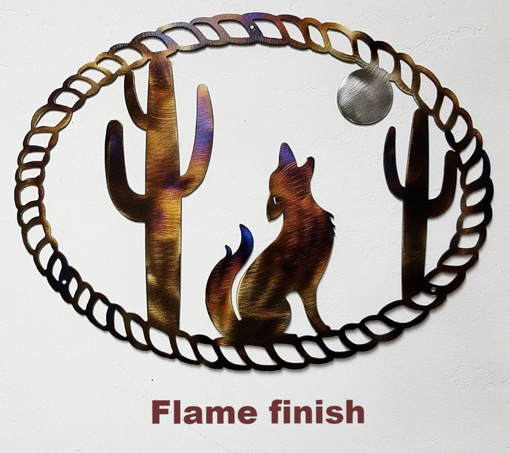 Western Coyote And Cactus Metal Wall Hanging Coyote And Moon Wall Art Horsefly Metal Works Llc