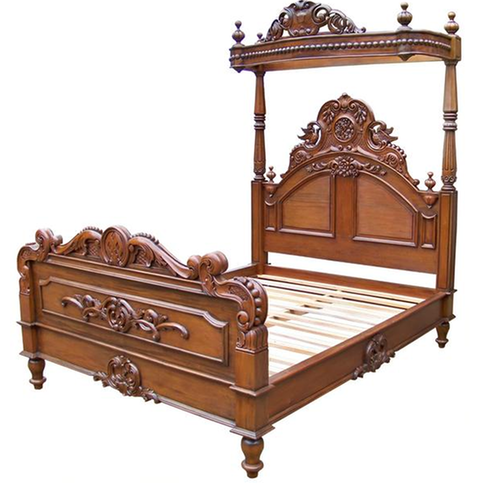 Radiance Bedroom Furniture-Half Tester Four Poster Bed White &amp; Gold 