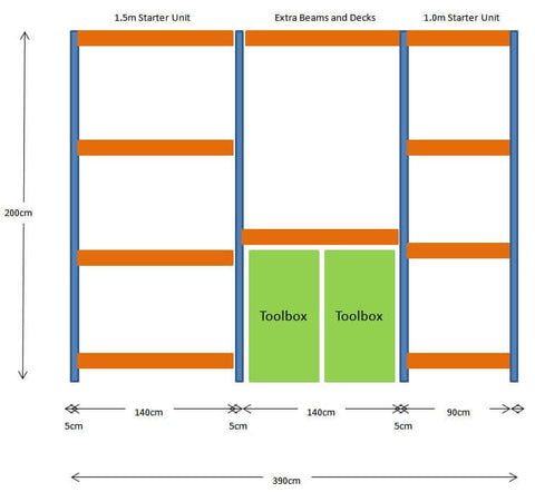 Elevation diagram of garage shelving