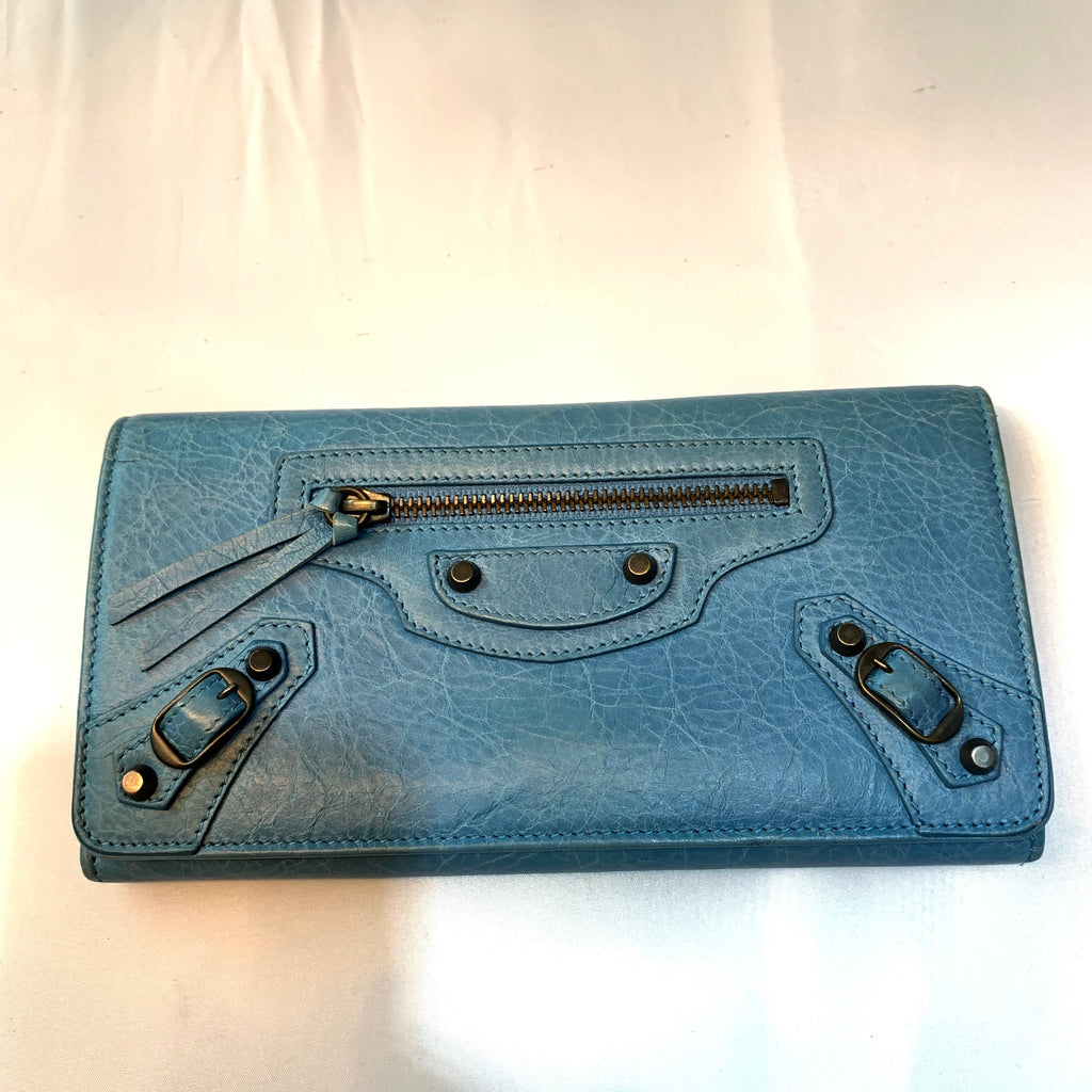 blue balenciaga wallet