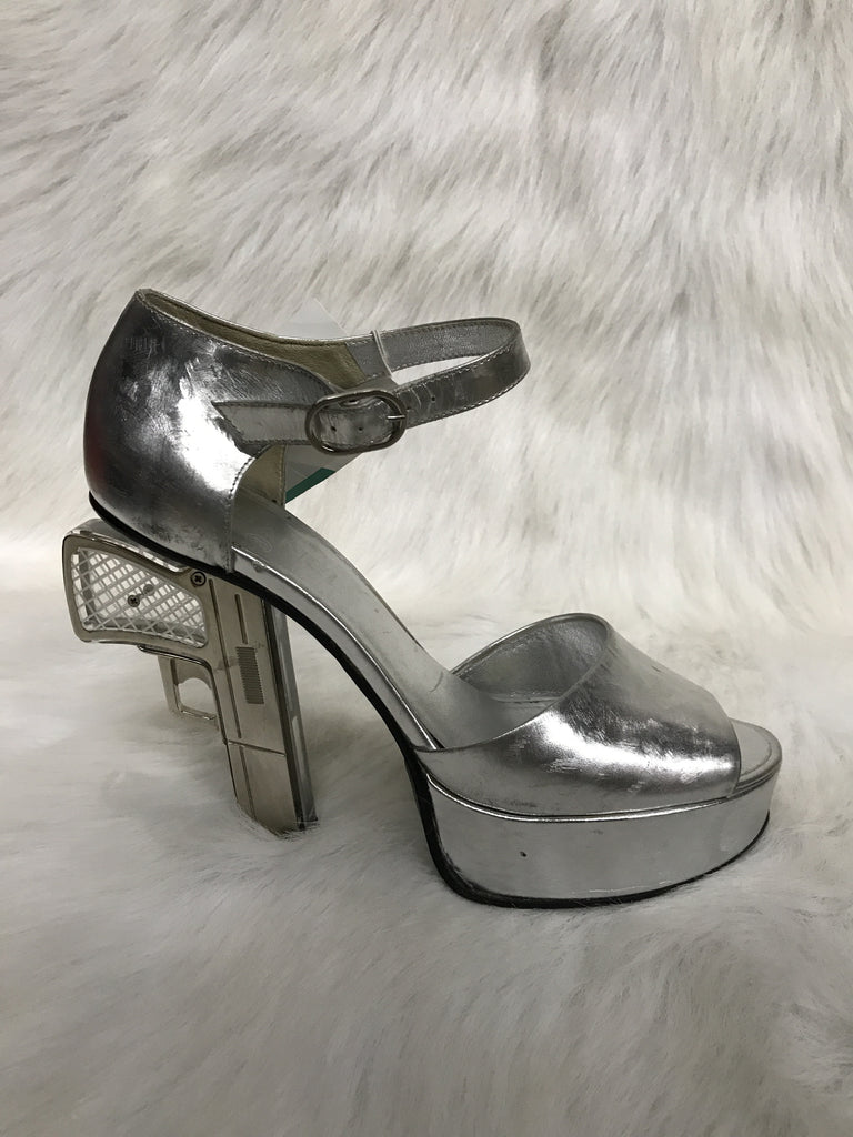 chanel silver heels